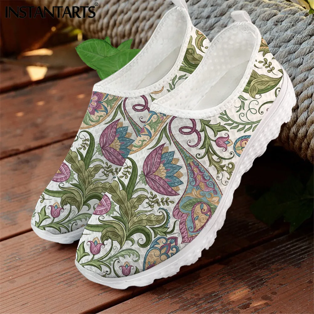 

Женские легкие сетчатые кроссовки INSTANTARTS, Симпатичные богемные туфли на плоской подошве с принтом мандалы, без шнуровки, лето 2021