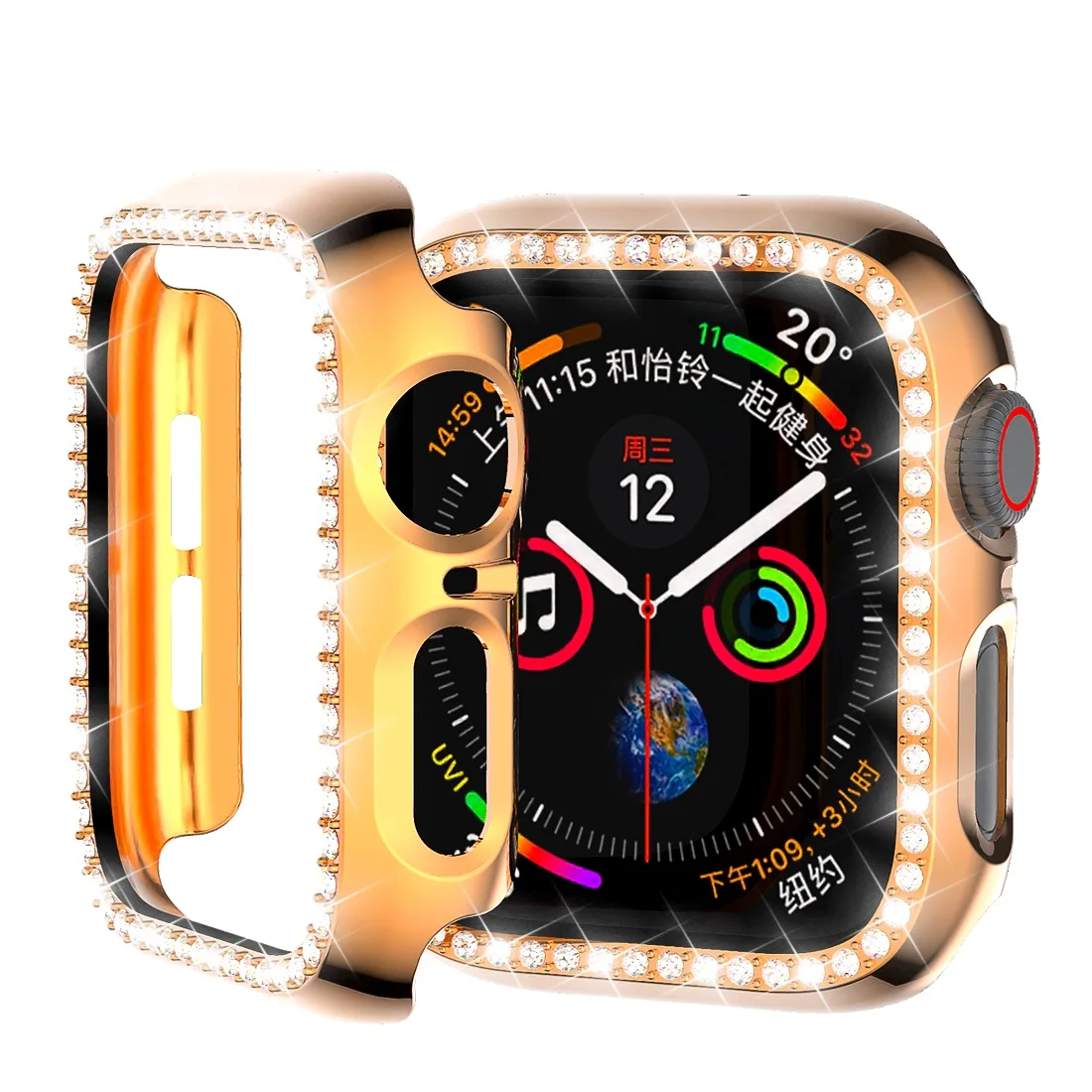 

For Apple Watch Case 44mm 42 40 38mm Diamond Protection Cover Alloy Bumper Gorgeous Frame Compatible for Apple Watch 6 SE 5 4 3