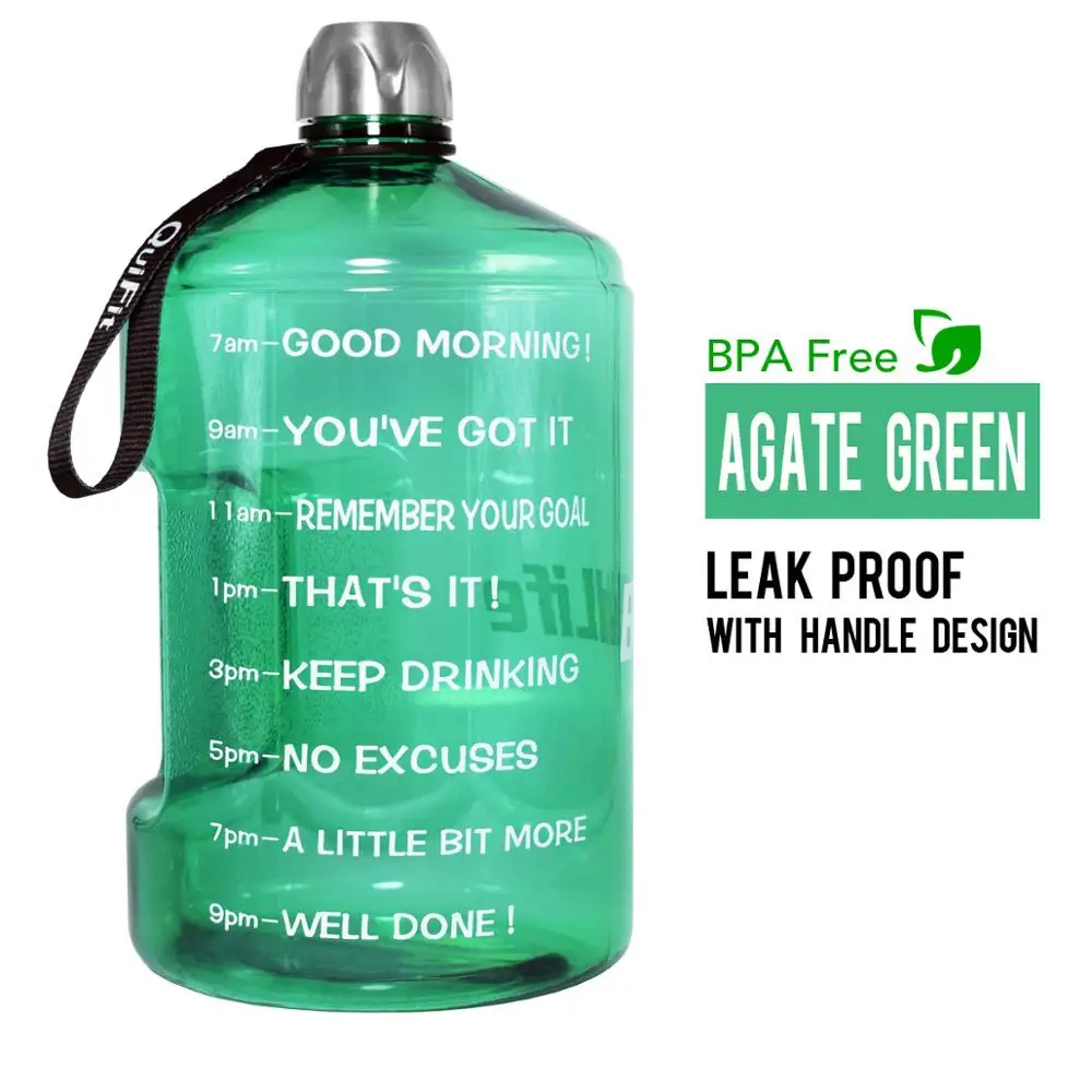 Agate Green Bottle Quifit 128 унций 64 унции 32 унции 1 галлон BPA бесплатно пластиковая большая бутылка для воды для питья кувшин Тыква для путешествия спорт, фитнес, тренажерный зал бутылка воды эко - Цвет: Agate Green Bottle