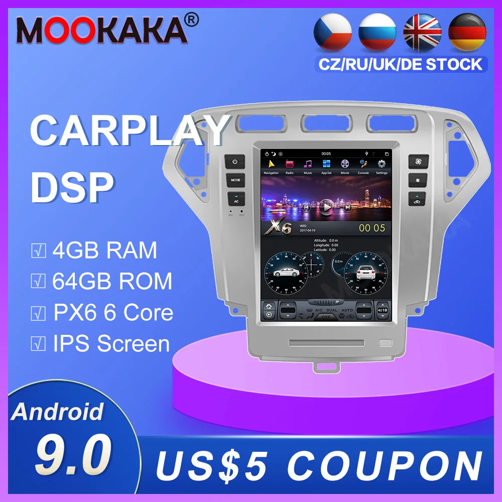

Carplay DSP Android 9,0 PX6 вертикальное радио Тесла Автомобильный мультимедийный плеер стерео GPS навигация для Ford Fusion Mondeo 2007-2010