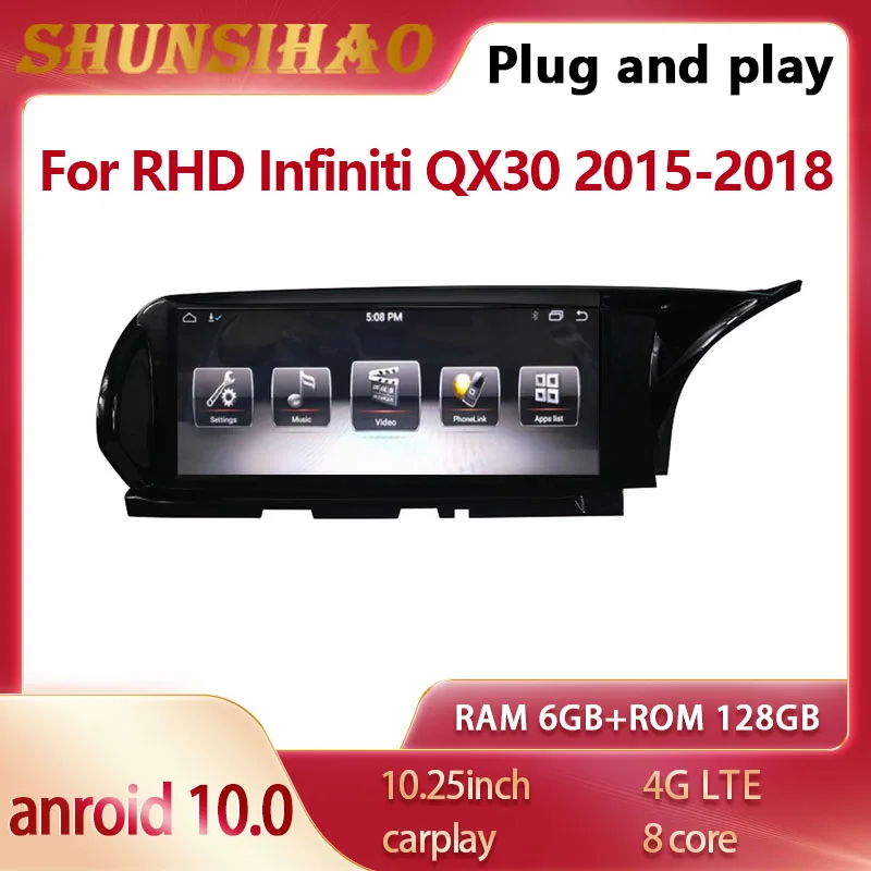

ShunSihao PX6 для RHD 10,25 дюймов Infiniti QX30 Q30 2013-2018 мультимедийный автоматический радиоприемник GPS navig carplay android все в одном