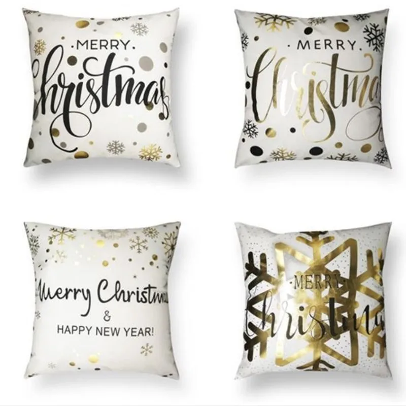 

Christmas Decorative Pillowcases Snowflake Gold Bronzing Pillow Case Cotton Polyester Pillow Cushion Cover Sofa Pillowcase