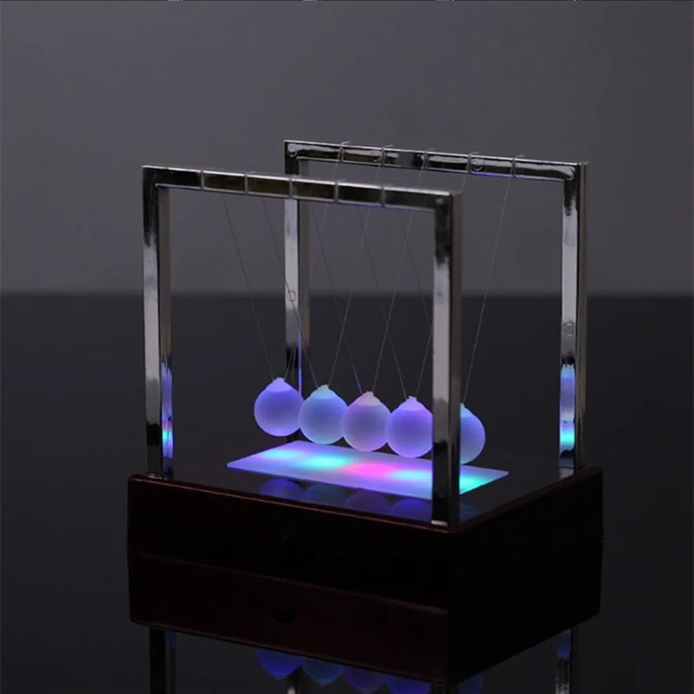 

Newton Cradle Office Decor Sleeping Light Bedroom Bedside Table Lamp Pendulum Steel Balance Ball Black Base Switch Control