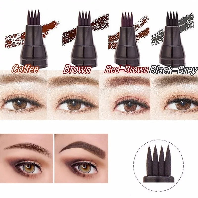 4 Colors 3D Microblading Eyebrow Tattoo Pen Fork Tips Fine Sketch Liquid Pencil Waterproof Tint Makeup TSLM2 | Красота и здоровье