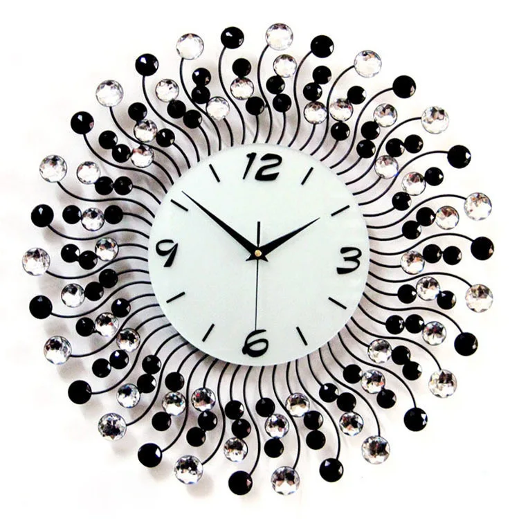 

Wrought iron diamond craft wall clock silent living room European style fashion alarm clock
