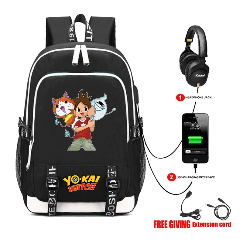 USB charging teenagers Men women's multifunction backpack Laptop bag Student book Bags for anime Youkai Watch 8 style | Багаж и сумки