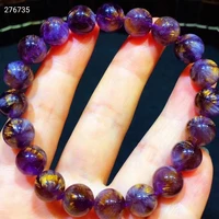 natural cacoxenite auralite 23 purple rutilated quartz bracelet 9 8mm clear round beads bangle women men aaaaaa