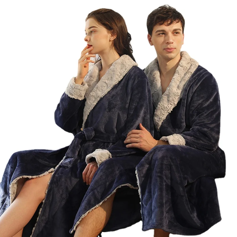 

Nightgown Flannel Women's Winter Men's Coral Fleece Couple Bathrobe Autumn and Winter Thickening Long