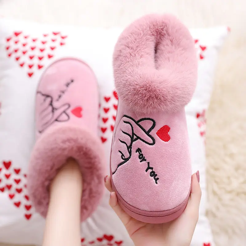 Зимние женские мягкие теплые сапоги из хлопка плюшевые для влюбленных