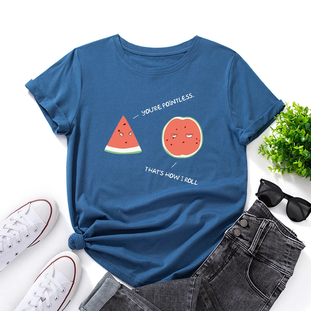 

Popular Ladies Tops Funny Watermelon Graphic Women T-Shirt 100%cotton Tee Shirts Casual Short Sleeve O-Neck Female Tshirts