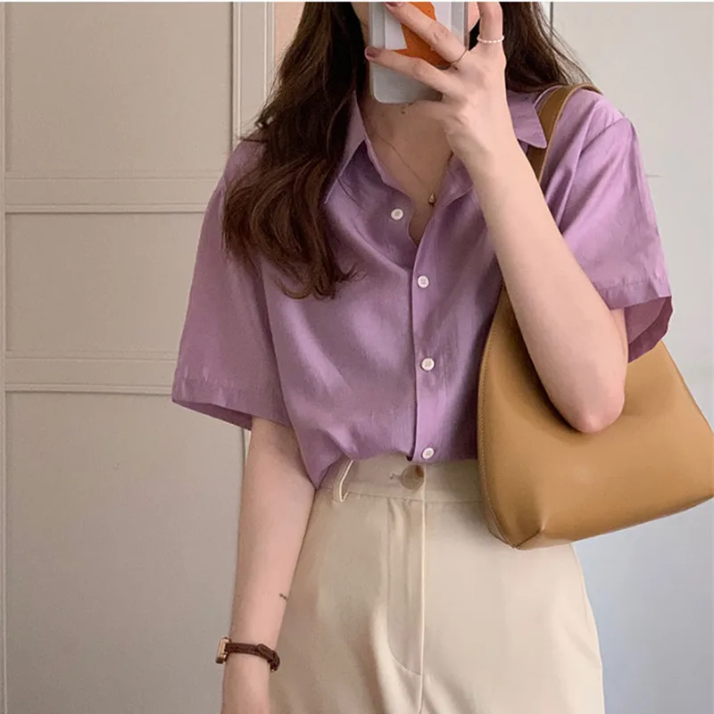 

Женская рубашка с отложным воротником Alien Kitty, однобортная хлопковая Свободная рубашка во французском стиле, повседневный базовый топ, Нови...