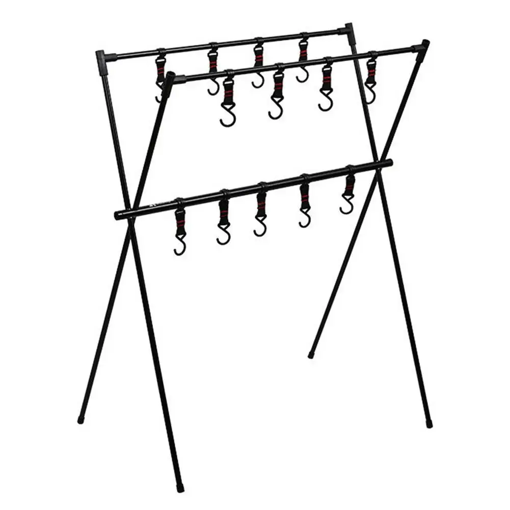

Outdoor Folding Camping Shelf Aluminum Alloy Clothes Storage Hanger Cookware Camping Accessories Hanging Rack Triangle Rack
