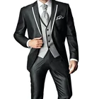 2021 Новое поступление, серый классический свадебный костюм жениха для мужчин, Свадебные смокинги для женихов, мужской Лучший мужской костюм (пиджак + брюки + жилет + галстук)
