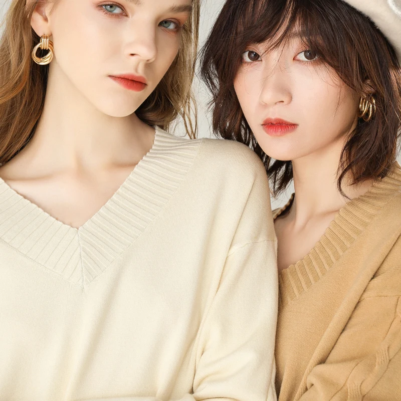 2019 New Style High Quality Spring Autumn Winter Women Femme Jumper Pullovers Sweater Flexible V-Neck Office Lady Cotton Viscose | Женская