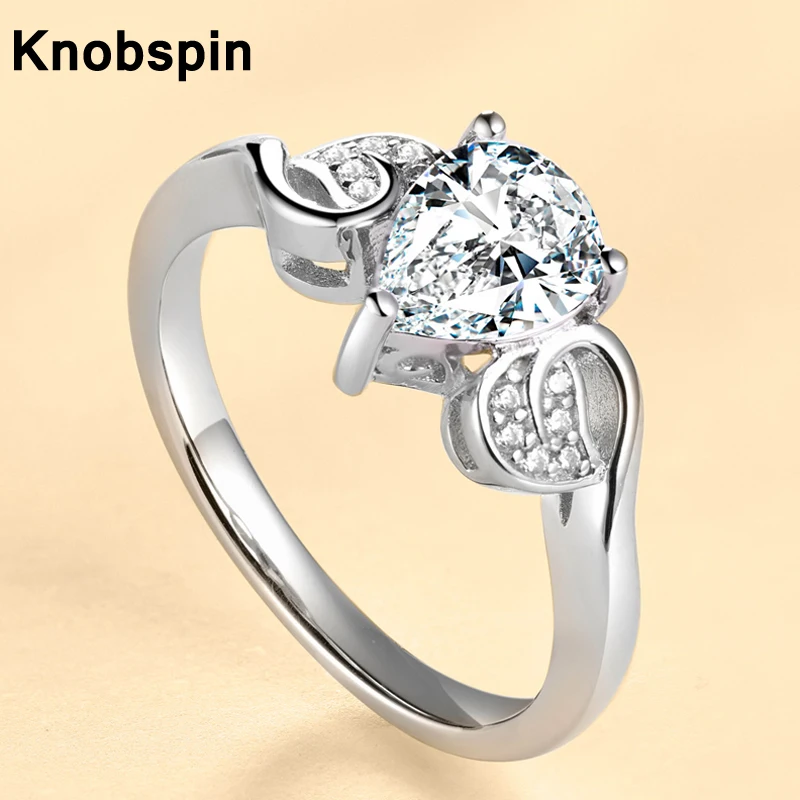 

Knobspin Роскошные 100% 925 стерлингового серебра в форме капли воды, обручальные кольца для женщин, с высоким содержанием углерода Алмазный юбиле...