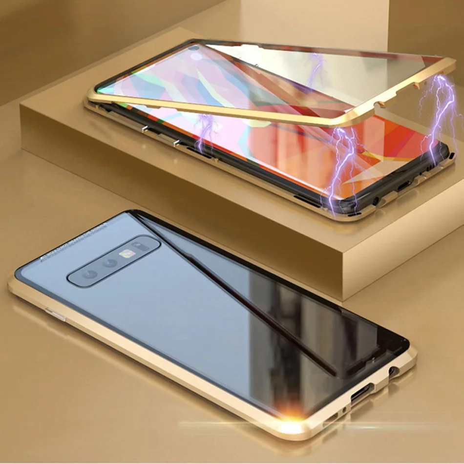 360 двухсторонний стеклянный Магнитный чехол для Samsung Galaxy S9 S8 S10 Plus Note 9 8 A30 A7 A9
