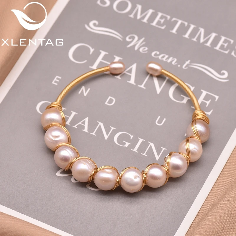 

XlentAg Original Design Natural Fresh Water Purple Pearl Handmade Open Bangle For Women Bride Wedding Luxury Jewelry GB0117