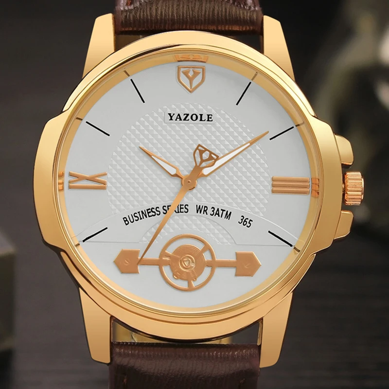 Мужские наручные часы с синим стеклом водонепроницаемые кожаным ремешком в