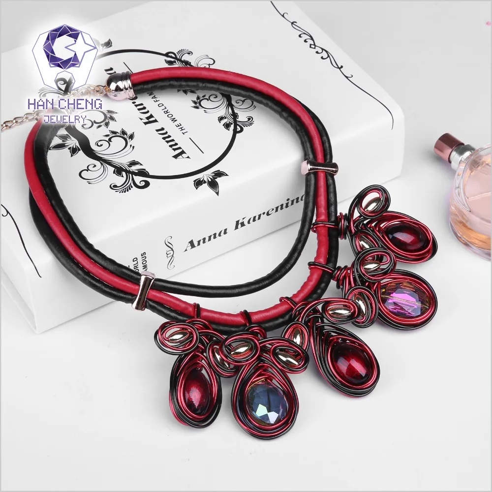 Женский кожаный веревочный чокер HanCheng ожерелье ручной работы из бусин с