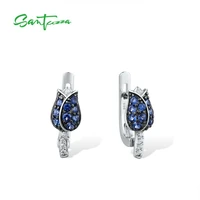 santuzza silver earrings for women 925 sterling silver stud earrings silver blue tulip cubic zirconia brincos fashion jewelry