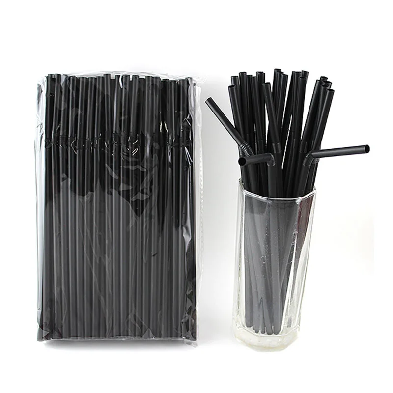 

100Pcs Drinking Straws 210mm Black White Long Flexible Wedding Party Supplies Plastic Drinking Straws Kitchen Accessories
