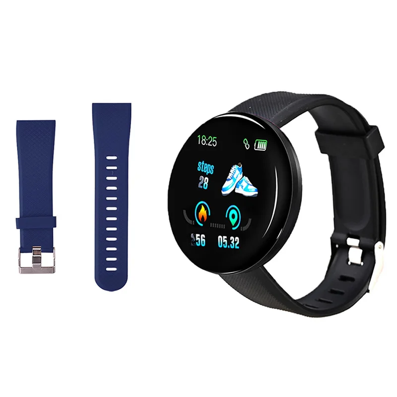 with Blue strap Модные D18 Смарт-часы для мужчин wo для мужчин монитор сердечного ритма кровяное давление кислорода в крови фитнес-трекер спортивные водонепроницаемые Смарт-часы - Цвет: with Blue strap