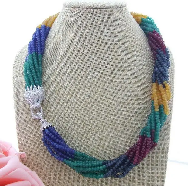 

Charming 8row 4mm Multi Color bead Necklace CZ Pendant