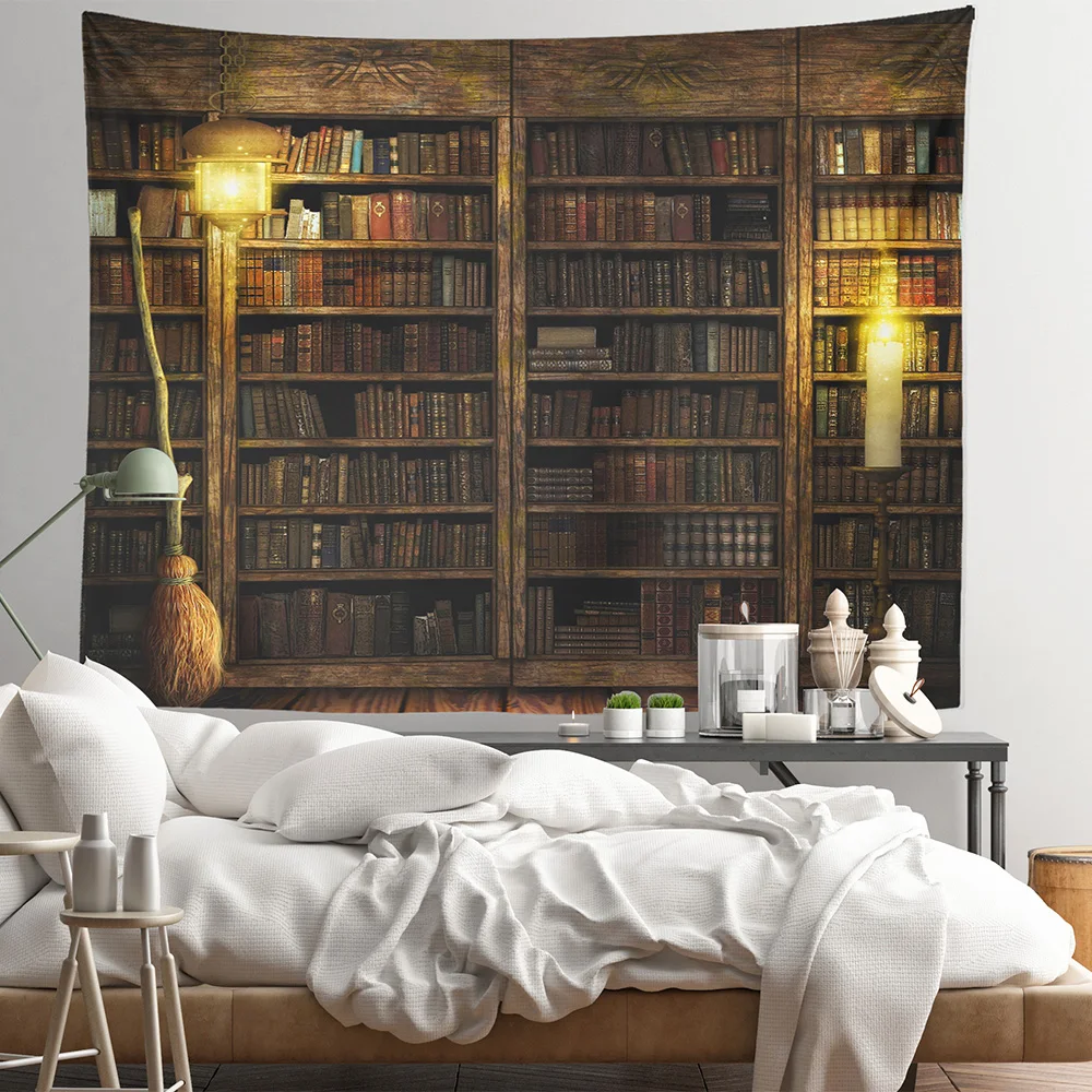 

Factory Outlet Fashion Atmosphere Magic Big Bookshelf Pattern Printing Home Decoration Tapestry
