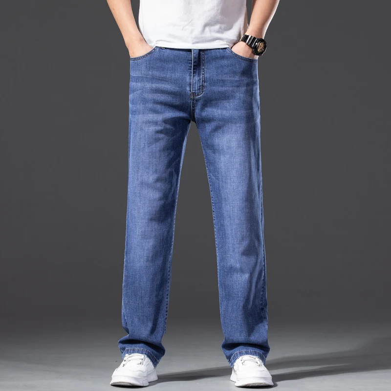 DIMI Male Blue Trousers Large Size 35 40 42 44 46 Summer Mens Jeans Cotton Loose Wide Leg Pants Classic High Waist Retro Grey