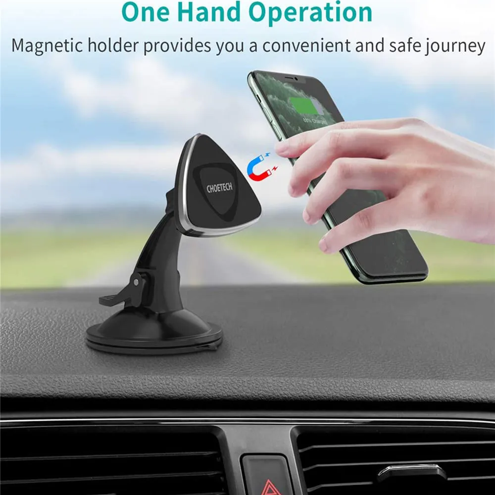 CHOETECH Car Phone Mount Magnetic in Car Phone Holder Suction Cup Car Mount for iPhone Xs MAX/XR/8 for Galaxy Note 10 for Sony