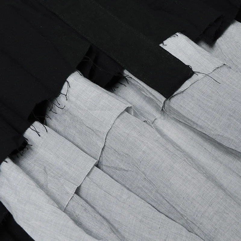 

DEAT 2021 New Women Fashion Black Asymmetrical Patchwork Raw Edge Cotton And Linen High Waist Skirt Summer And Autumn 7E1891