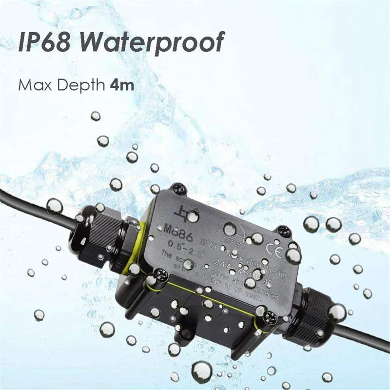 Waterproof Junction Box IP68 2 Way 3pin 4-11mm Sealed Retardant Wire Connectors 24A 450V Led Outdoor Electrical Junction Box images - 6