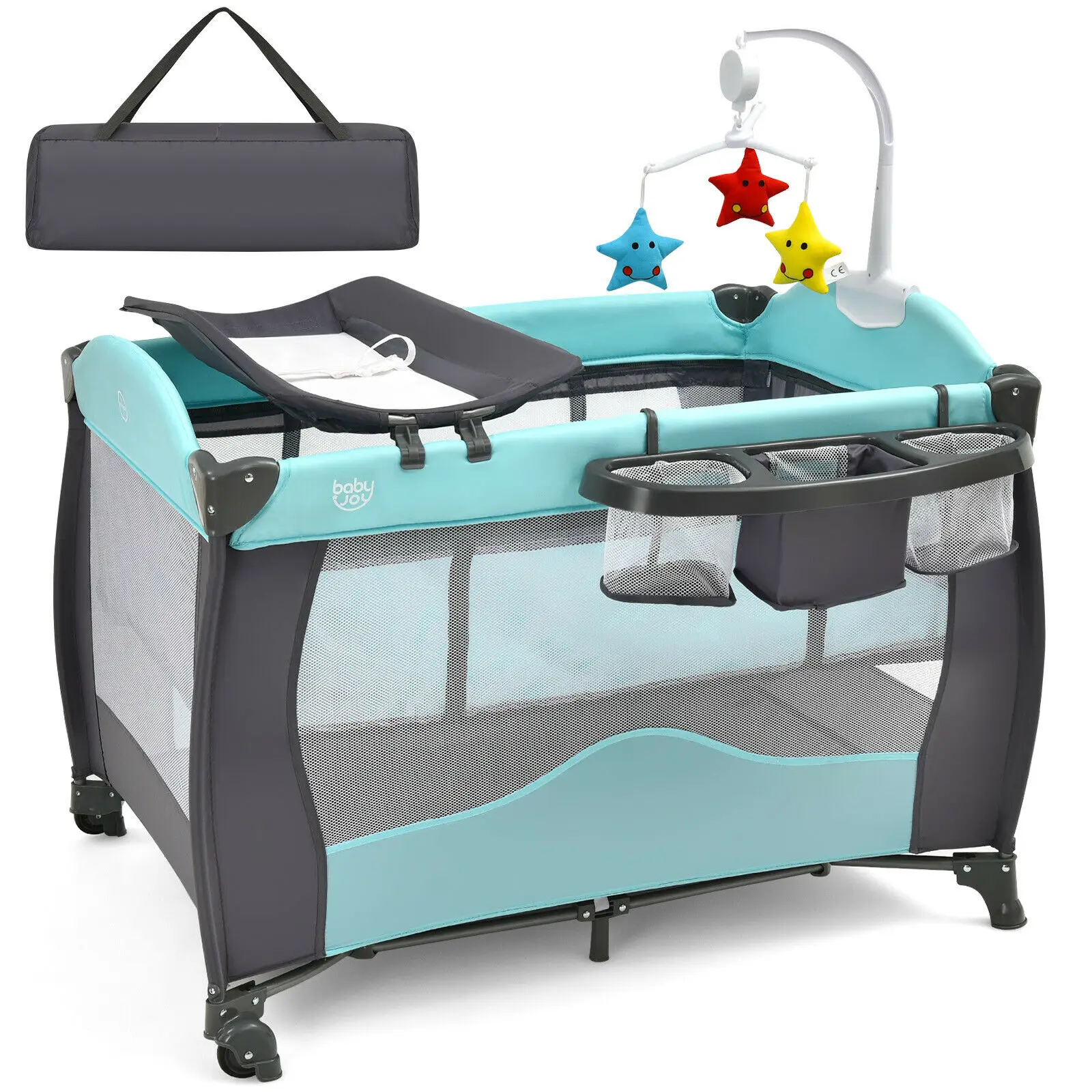 Babyjoy 3 in 1 Baby Playard Portable Infant Nursery Center w/ Music Box Green/Pink  BB0511