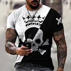 Мужская футболка с коротким рукавом, летняя футболка с 3D-принтом пиратского черепа в стиле хип-хоп, 2021