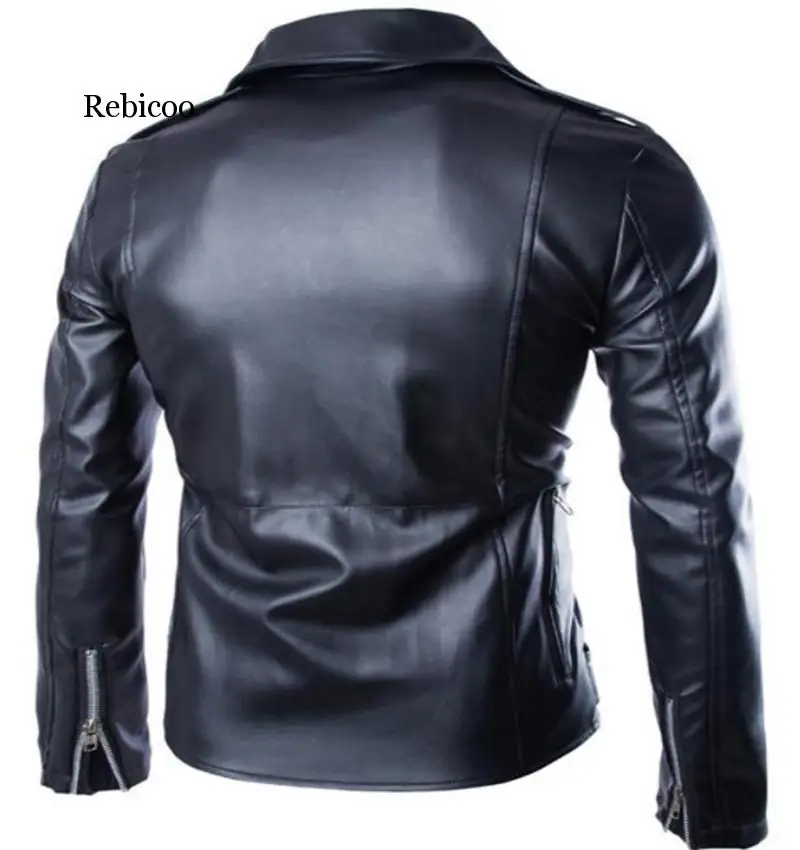 Мужская куртка из искусственной кожи с отложным воротником уличная модная