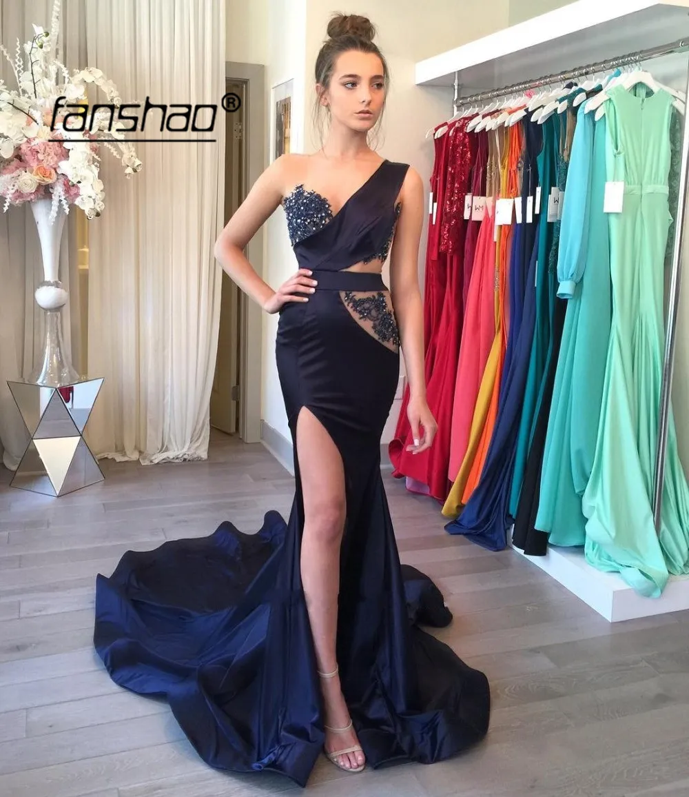 

Вечернее платье с одним открытым плечом, длинное платье для выпускного вечера с иллюзией и разрезом для особых случаев, исламский Дубай, Саудовский, арабский