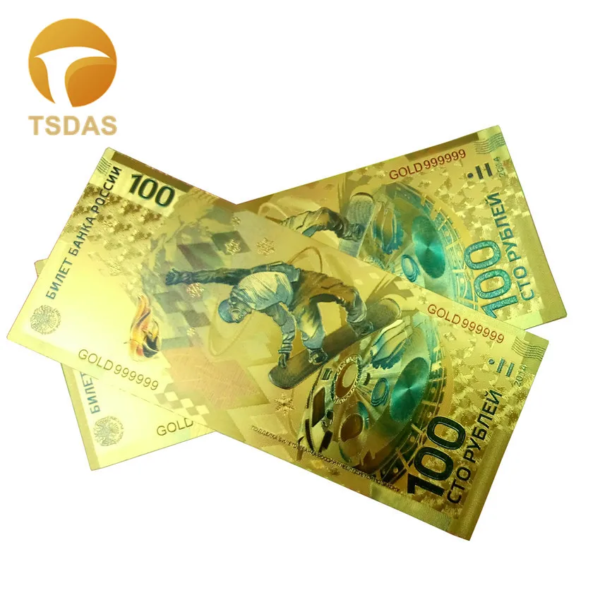 Новинка цветная банкнота в российском стиле из 24 каратного золота Банкнота виде