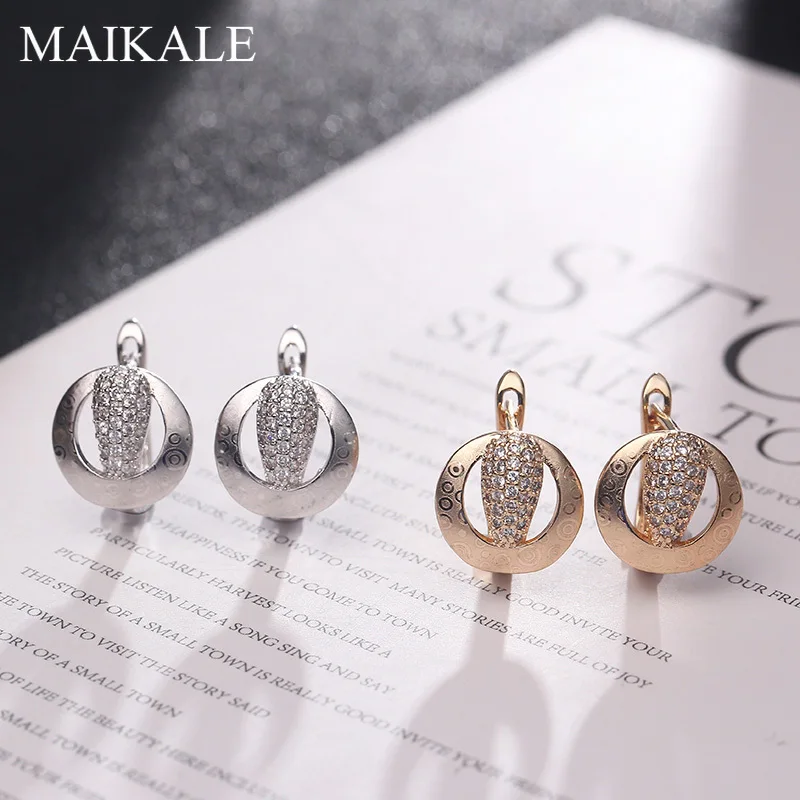 MAIKALE, милые круглые серьги-гвоздики для женщин, покрытые золотом, серебром, драгоценным камнем, цирконием, маленькие серьги, дикие вечерние ювелирные изделия, подарки