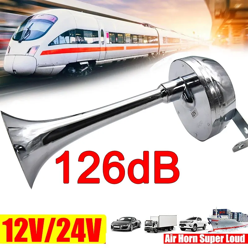 12V 24V 126dB Super Loud Electric Air Horn Chrome Tracheal with Bracket for Car truck Boat Motorcycle Compressor Single Trumpet