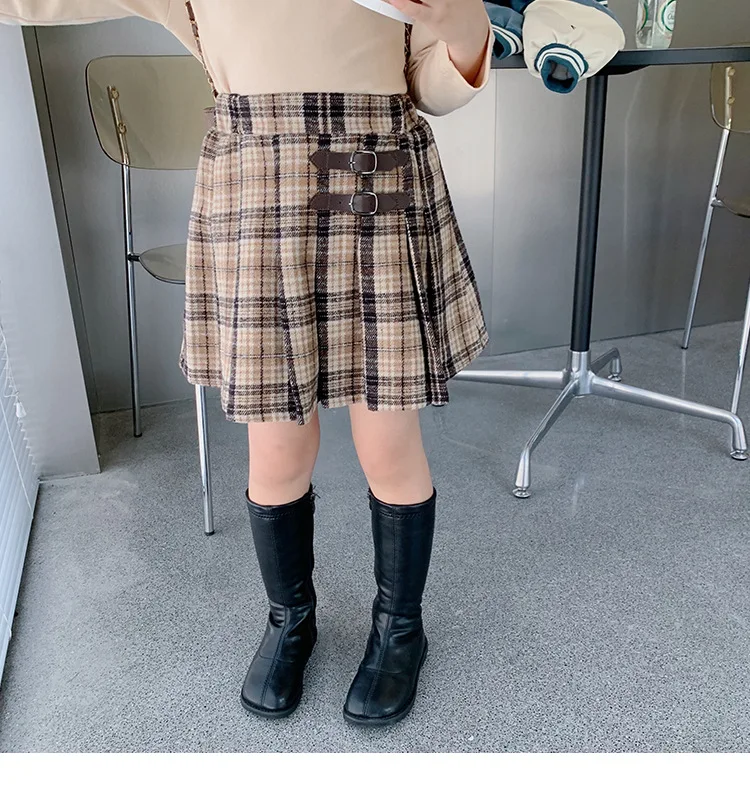 

MILA CHOU 2021 Winter Baby Girls Wool Plaid Pleated Skirt Children Kids Fashion Mini Skirt 2-8Y