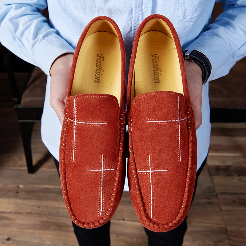 Men's Casual Sneaker Shoes Loafers Comfortable Flat Men Breathable Slip-On Soft Leather Driving Moccasins | Обувь