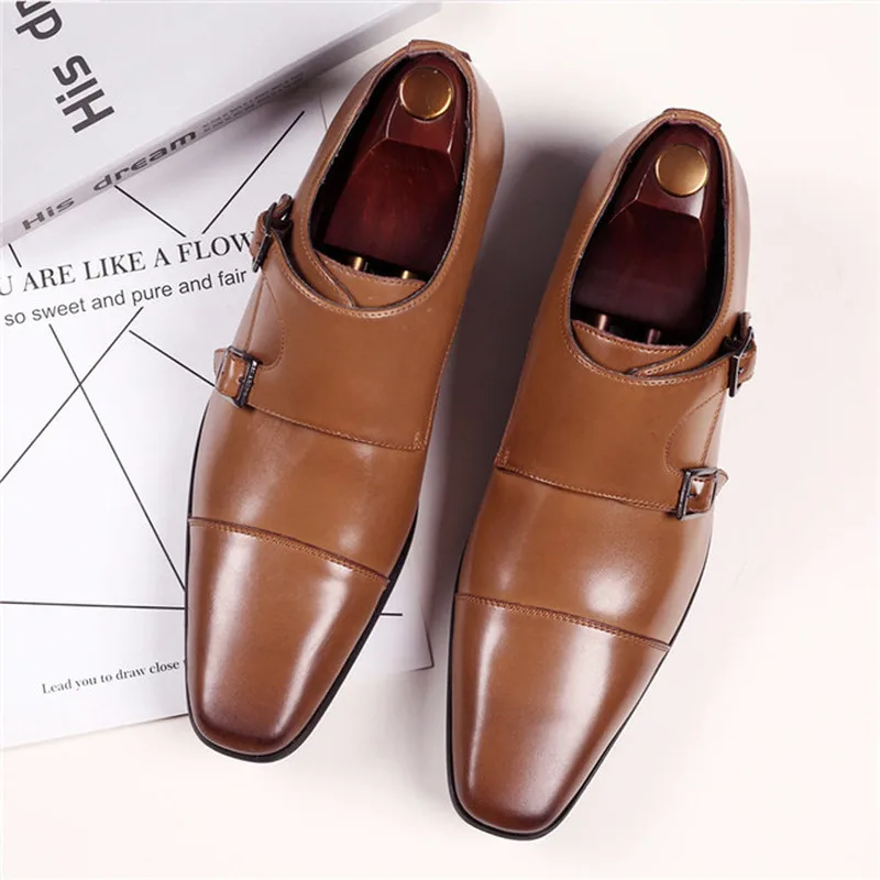 

New Arrival Handmade Pu Leather monk strap Dress Man Shoes Casual Classic Business Formal Male Shoes Zapatos De Hombre HE052