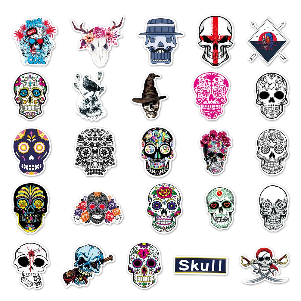 103050100pcs cool horror skull graffiti stickers skateboard guitar laptop phone car computer bike waterproof sticker kid toy free global shipping