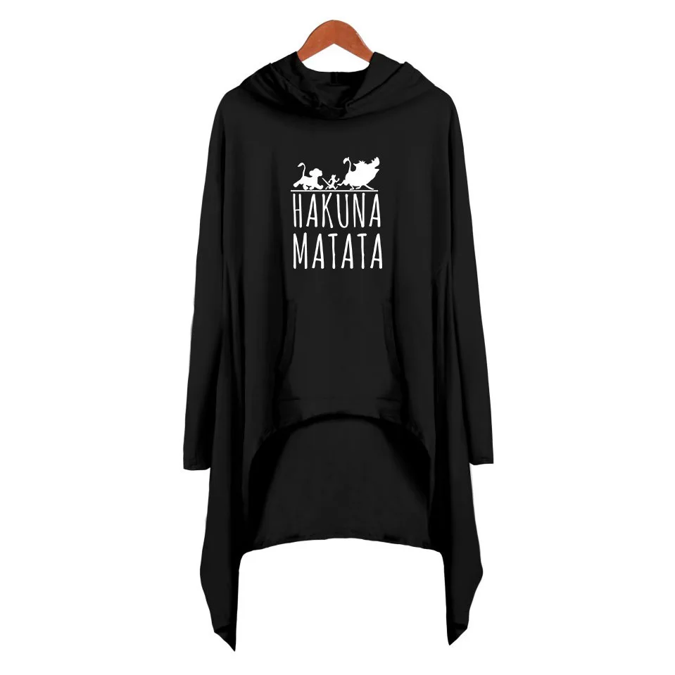 Женское хлопковое платье с капюшоном черное свитшот принтом Hakuna Matata и Король Лев