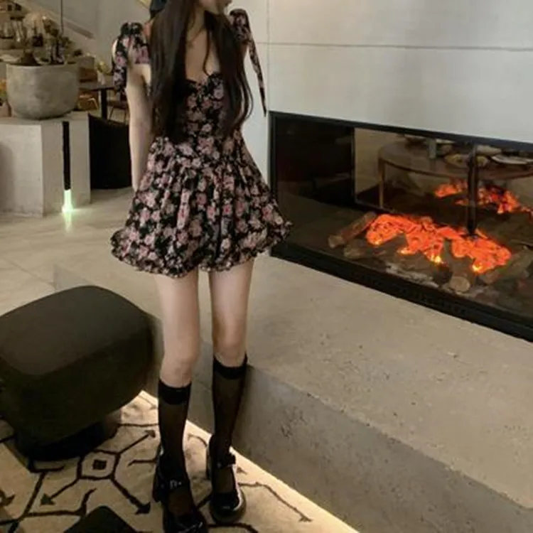 

Summer women's new floral bow halter dress