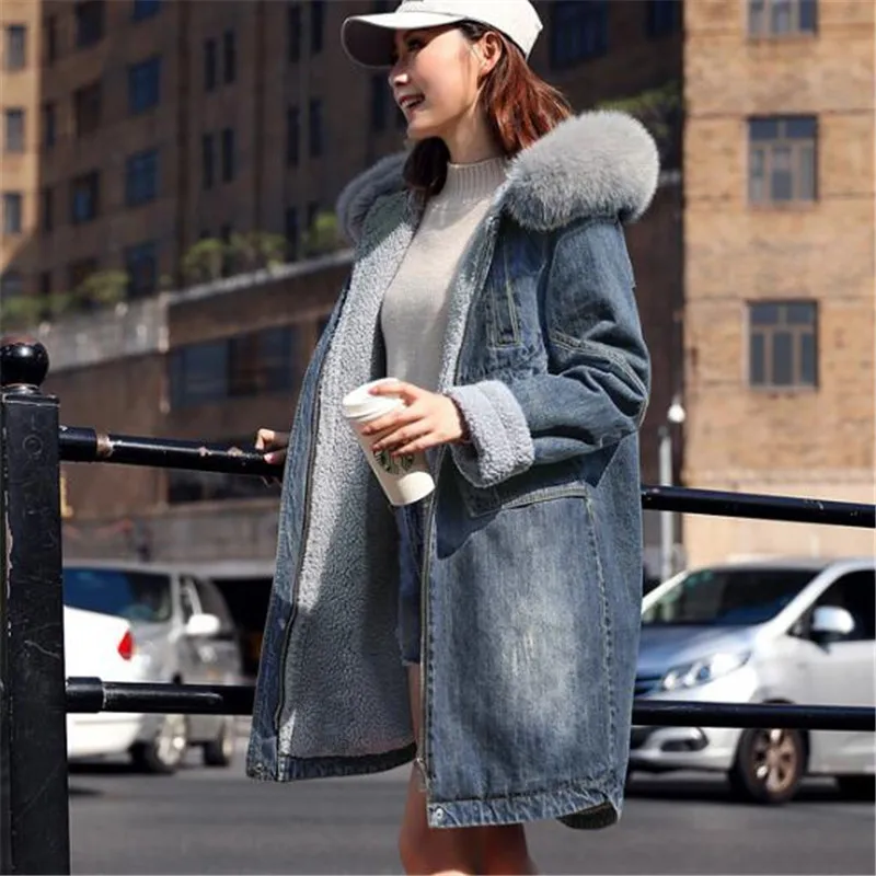 Новое высококачественное джинсовое пальто женское зимнее толстое теплое из