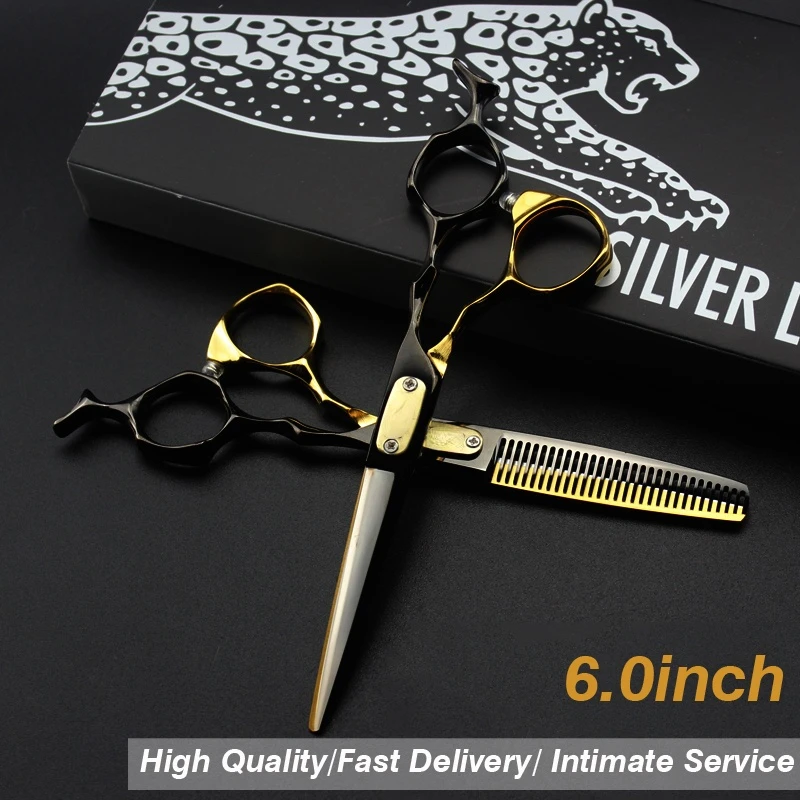6.0 Black gold 440C JaGua Hair Scissors Case Cutting Scissors Thinning Scissors Hair Barber Barbearia Profissional Acessorios