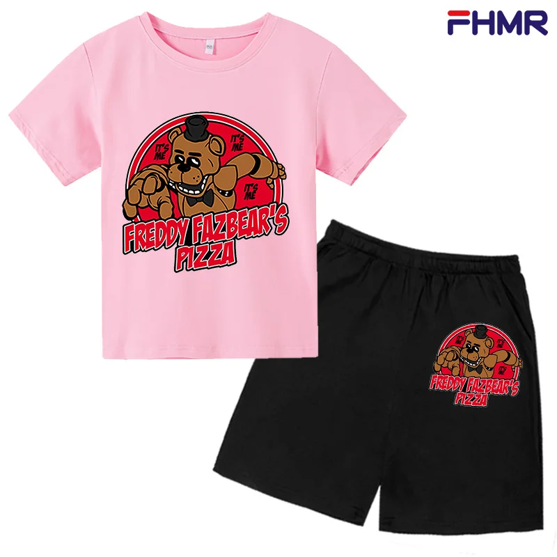 

Children's Clothes Summer Fashion Freddy Fazbear's Pizza Cotton TShirts Suit Boys Girls Top+Shorts 2-Piece Kids Streetwear Set