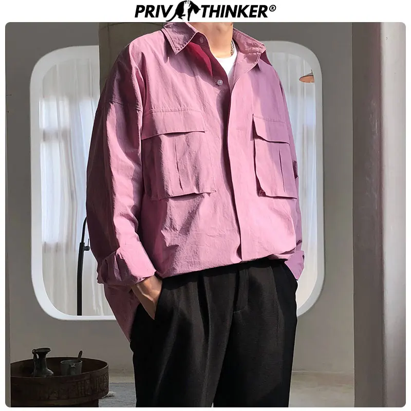 Мужская рубашка с длинным рукавом Privathinker черная винтажная уличная в стиле хип хоп 2020|Повседневные рубашки| |