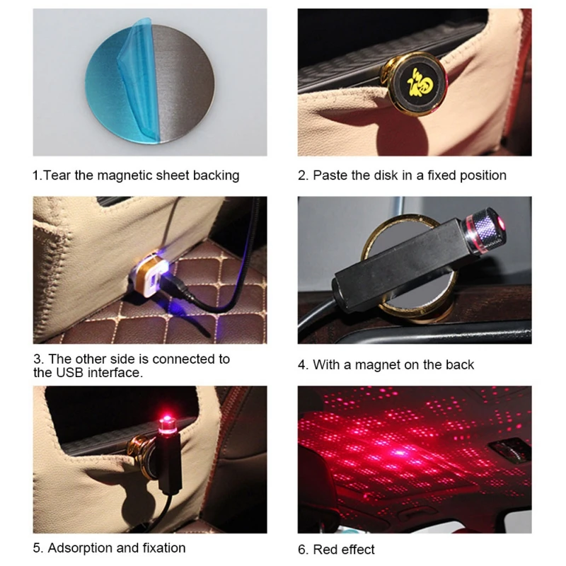 

USB Auto Decoration Night Galaxy Lamp Car Roof Star Light Interior Mini LED Starry Laser Atmosphere Ambient Projector Lights